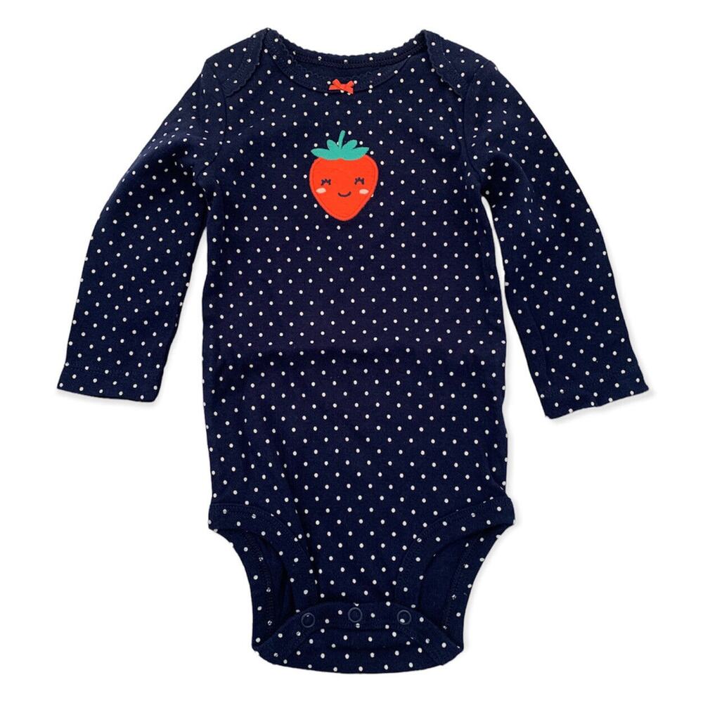 9 Months Carters Infant Girls One Piece Navy Blue Polka Dot Strawberry
